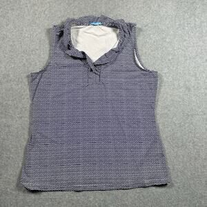 J. McLaughlin Durham Sleeveless Ruffle V Neck Top Navy White Wavy Stripe